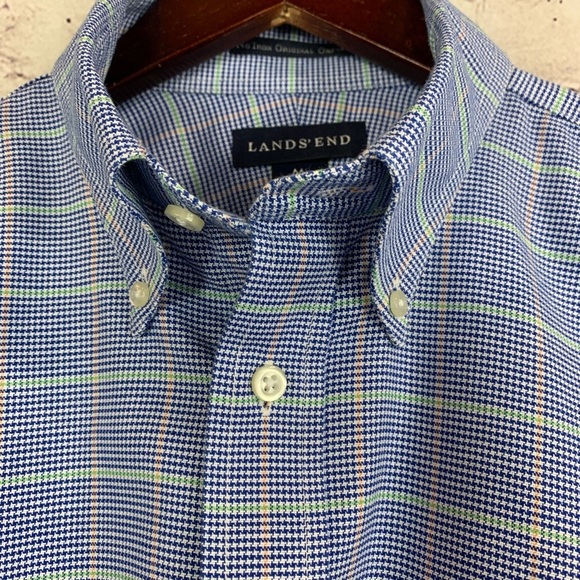 Land’s End Blue Check No Iron Long Sleeve Shirt - Picture 3 of 8